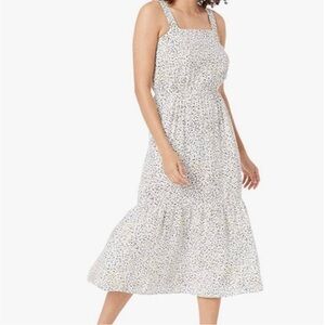 NWT Amazon Essentials Tiered Fit and Flare Sun Dress White Confetti Large New!